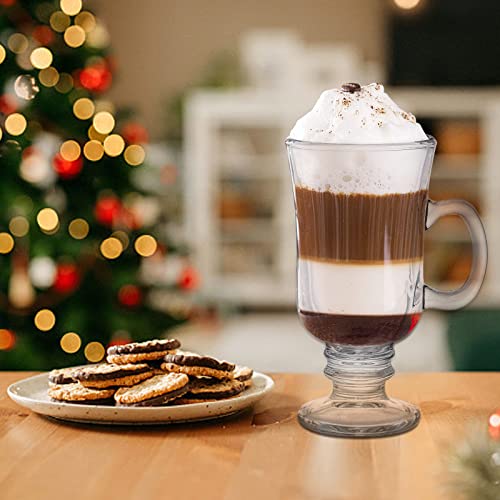 Zenfun Set Of 6 Irish Coffee Mugs, 8 Oz Glass Footed Espresso Cups With Handles, Clear Goblet Mugs Glasses For Coffee thumb #8