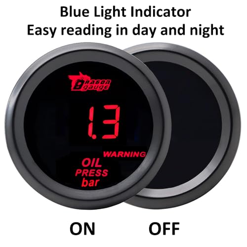 ETOPARS Universelle Auto Öldruckanzeige 2Zoll 52mm Auto Öldruckmesser Messgerät Digitales Bar Öldrucktester Anzeige Öldruck Rot Lichtanzeige Instrument Rauchtönung Len