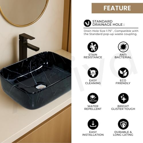 Image of Artiva Ceramic Wash Basin /Tabletop Washbasin For Bathroom,12 inchx16 inch /Small Countetop Bathroom Basin /Table Top Basin For Home,Office,Hotel /Rectangle Glossy Sink (Lina Black,12x16 Inch)