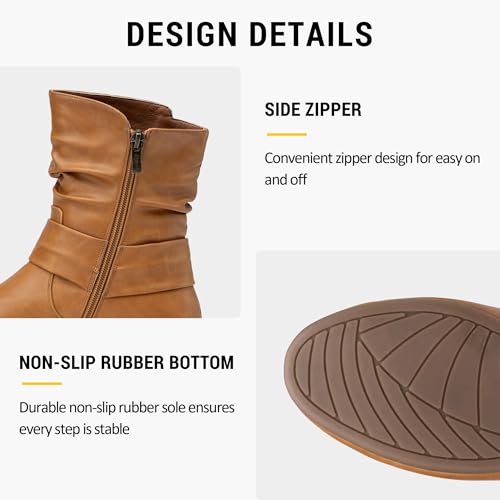 Image of Vepose Women's Slouch Ankle Boots, Flat Low Heel Side Zip Booties 939A