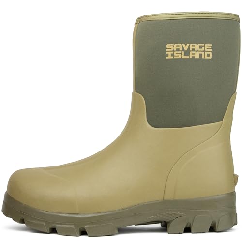 Savage Island Argyll Neoprene Wellington Boots, Black & Green