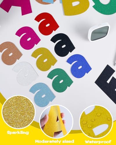 Image of 249 Pcs Glitter Bulletin Board Letters, Numbers and Punctuation 4 Inch | Cut Out Letters for Bulletin Board Decorations, Poster Board Letters Alphabet Cutouts for Classroom Wall Decor (Yellow)
