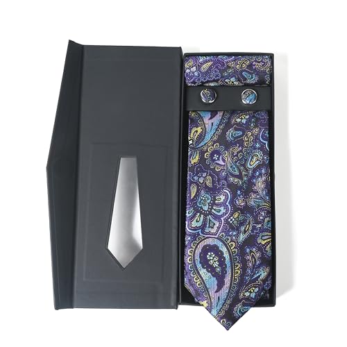 Image of Men's Tie Set with Pocket Square and Cufflinks | 100% microfiber; tie 59 x 3.15 in; square 10 x 10 in; gift box included