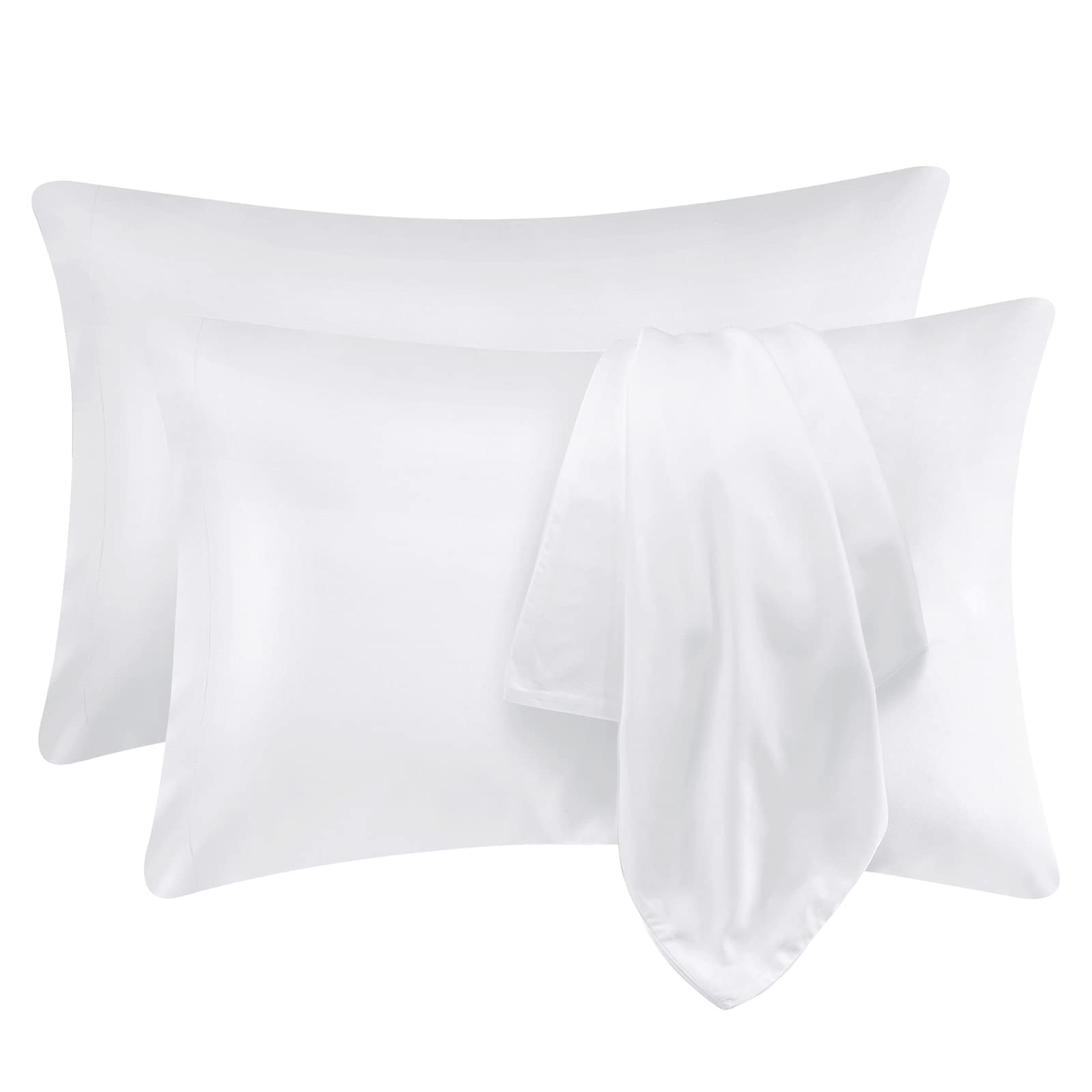 CozyLux Cooling Pillow Cases King - Rayon Derived from Bamboo White Pillowcase Set of 2, Soft Silky Breathable Pillow Covers with Envelope Closure for Hot Sleepers & Night Sweats, 20x40 Inches