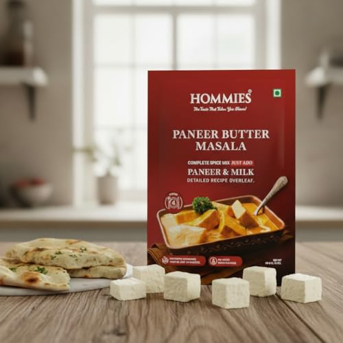 Image of Hommies Dhaba Style Paneer Butter Masala Curry Spice Mix (Pack of 4) | Ready to Cook in 15 mins | Just Add Paneer and Milk | Shahi Paneer Butter Masala Spice Mix | Serves 4 | Made with Cashew Nuts | No Preservatives | 200 gm (50 gm each)