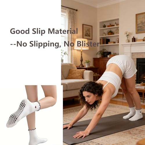 Image of Grip Socks Pilates,Cute Pilates Socks for Women, Ruffle Grippy Sock for Yoga Barre Hospital