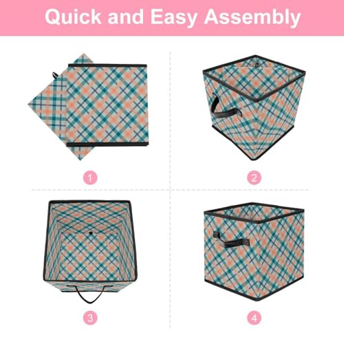 Boîte de rangement cube pliable en tissu écossais multicolore pour placard