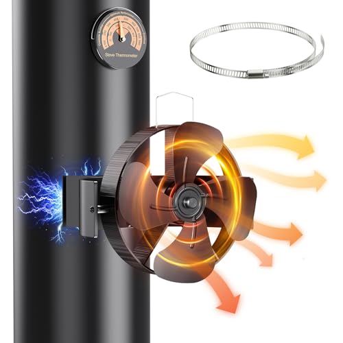 Ovshnrr Ventilador de Estufa Magnético 4 Palas, 180° rotación, Ventilador de Estufa con Termómetro, Circulación de Aire Caliente, para Estufas de Leña