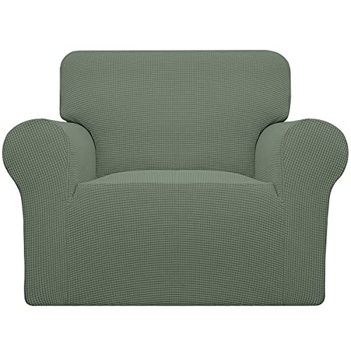 Image of Easy-Going Stretch Chair Sofa Slipcover 1-Piece Couch Sofa Cover Furniture Protector Soft with Elastic Bottom for Kids, Pet. Spandex Jacquard Fabric Small Checks (Chair, Greyish Green)