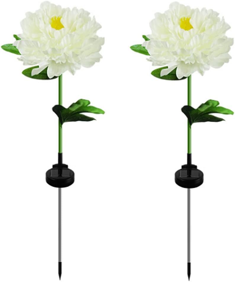 Aolyty Solar Flower Garden Lights, Single Head Peony Light, Outdoor Decoration Solar Stake Lights, 2 Pack IP65 Waterproof LED Landscape Light for Pathway Walkway Patio Lawn Garden (White)