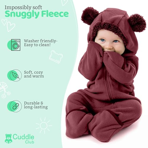 image for Cuddle Club Fleece Baby Bunting Bodysuit – Infant One Piece Kids Hoo