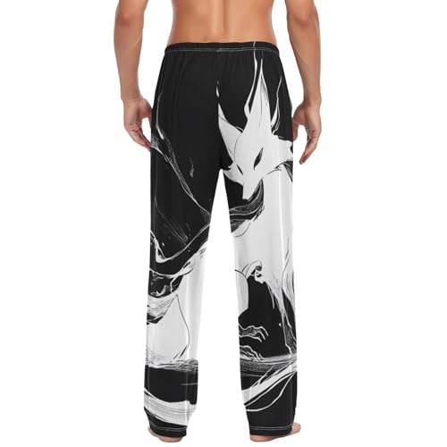 Men's Pajama Pants Fox Black White Print Lounge Pants with Pocket Drawstring S2