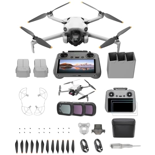 DJI Mini 4 Pro Fly More Combo mit DJI RC 2 Fernsteuerung (Bildschirmfernsteuerung), faltbare Mini-Drohne mit 4K-Kamera, unter 249g, 34 Minuten Flugzeit, 2 zusätzliche Akkus, Klasse-C0