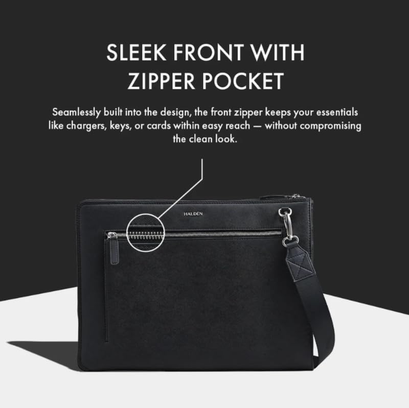 Image of HALDEN Ryden Laptop Bag, Vegan Saffiano Leather, 13L, Single Zipper, Fits 14 Inches, Unisex