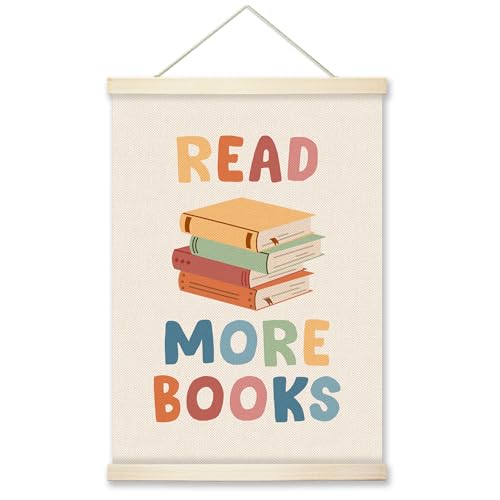 RZQIJ Read More Book Sign Hanging Wall Flags Canvas Banner 12x16 Inch - Book Posters Banner for Room, Study Room, Classroom - Reading Nook Decor(030)