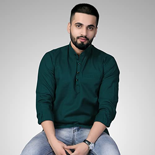 Image of Men's Cotton Regular Short Kurta | Casual & Ethnic Wear with Long Sleeve