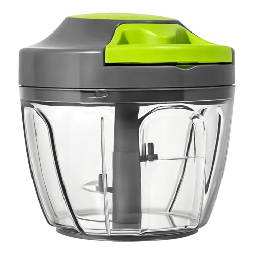 Image of Manual Food Processor Vegetable Chopper, Portable Hand Pull String Garlic Mincer Onion Cutter for Veggies, Ginger, Fruits, Nuts, Herbs, etc., 650ml-Gray