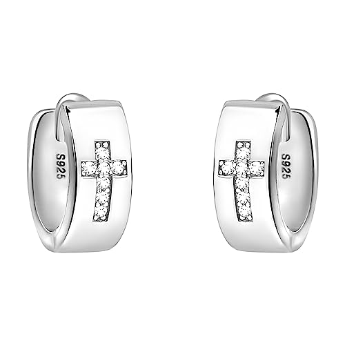 SOFIA MILANI - Boucles d'Oreilles pour Femme en Argent 925 - avec Pierre de Zircon - Créole en Forme de Croix - E2162