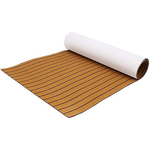 Boat Flooring Mat EVA Foam Faux Teak Sea Decking Marine Carpet Boat Decking Mat Non-Slip Self-Adhesive Flooring Material for Boats Pontoon Yacht Surfboard Swim Platform RV Floor 94x35 inch Cover