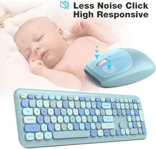 Image of KNOWSQT Wireless Keyboard and Mouse Combo, Pale Blue Full-Sized 2.4G Silent Keycap Colorful Keyboards, USB Dongle Plug Play, for Laptop, Windows, PC, Computer, Desktop