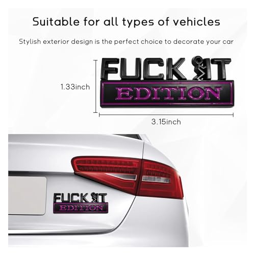 Image of Dickno Fuck It Edition Emblem for Car, Auto Fender Bumper Decoration Stickers, Vehicle 3D Side Fender Rear Trunk Decal Badge, Universal Exterior Accessories for Car Truck SUV (Black & Purple)