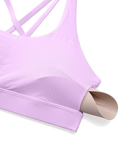 Image of CRZ YOGA Naked Feeling Strappy Sports Bras Lilac X-Small | Medium Support, Removable Pads, Yoga, Sleek, Scoop Neck, for Women