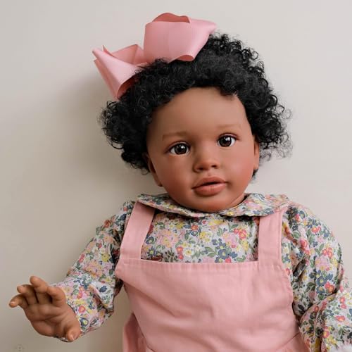 ROSHUAN Große Größe Reborn Kleinkind Puppen Schwarzes Mädchen 26 Zoll Afroamerikanische Reborn Babypuppen Weicher Tuch Körper Realistische Kleinkind-Puppe Echtes Leben Babypuppe – Bild 3