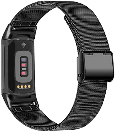 Saufly Bands Compatible with Fitbit Charge 5 Fitness Activity Tracker, Stainless Steel Watchband Replacement Wristband Straps Accessories for Women Men