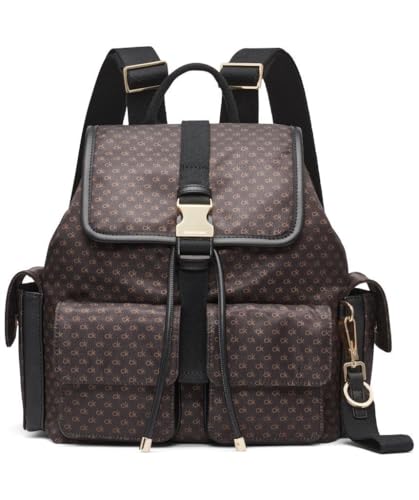 Calvin Klein Elora Organizational Backpack, Brown/Khaki/Black, One Size
