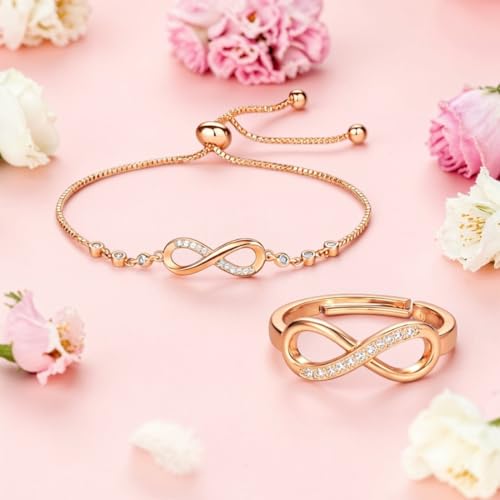 Image of Nilu's Collection Infinity Shape Cubic Zirconia Diamond Bracelet for Women Jewelry for Gift, Adjustable Charm Bracelet
