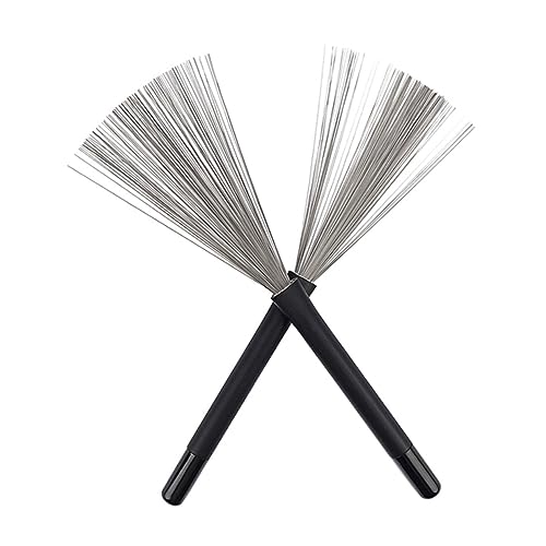 HEMOTON 1 Pair Drum Brush Wire Drum Stick Brush for Jazz Practice Youth Bands Long Rubber Handle