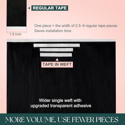 Image of Easyouth 22 Inch 120g Tape in Weft Hair Extensions Black, Double Sided | Invisible Tape in Hair Extensions Human Hair Jet Black, 4pcs, Seamless Blend, for Long Hair, Hand Tied Weft Hair Extension