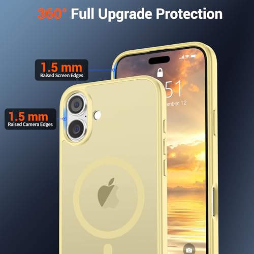 Image of SUPFINE Magnetic for iPhone 16 Plus Case (Compatible with MagSafe) (Military Grade Drop Protection) Slim Translucent Matte Shockproof with Anti-Fingerprint Phone Case,Buttercream Yellow