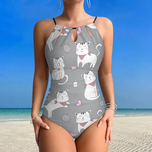 Maillot une pièce chat blanc mignon pour gommer les complexes du ventre plat