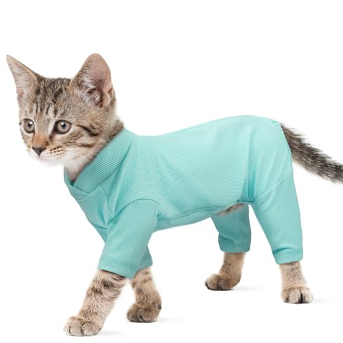 Ropa para Gatos, Chaleco Suéter con Mangas Ropa Invierno Abrigo Pullover Gatos Body Traje de Recuperación Jersey Gato Sphynx(Azul, XS)