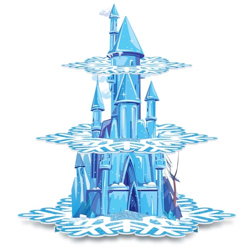 Image of BenLouis 3 Tier Frozen Cupcake Stand - Frozen Birthday Party Supplies Winter Wonderland Baby Shower Cake Table Decoration Snowflake Cupcake Holder for Girl Kids Winter Blue Princess Party Favor