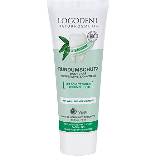 LOGODENT Naturkosmetik EXTRAFRISCHER RUNDUMSCHUTZ daily care Zahncreme mit Fluorid, Mit Bio-Pfferminzöl, Mit Natriumfluorid zur effektiven Kariesprophylaxe, Vegan, 1 x 75ml