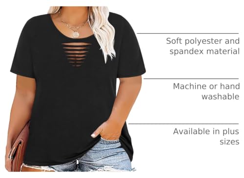 Image of CARCOS Plus Size Tops for Women Short Sleeve Shirts Basic Tee Solid Color Blouse V Neck Tunic Loose Fit Tshirts Summer XL-5XL
