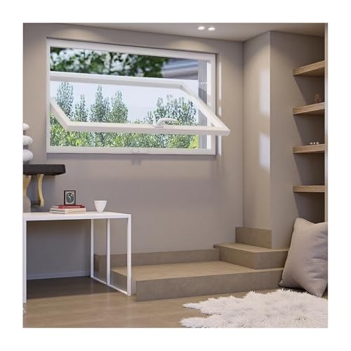 Rechteckiges Fenster mit Rahmen aus Aluminiumlegierung und gehärtetem Glas, um 360° drehbares Bullaugenfenster-Schiebefenster für Lüftungsbeleuchtung (weiß, 80 x 40 cm)