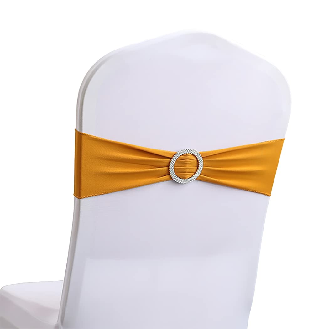 Wstążki na pokrowce na krzesła, Kokardy na krzesła z elastycznego spandexu z klamrą, wielokolorowe, 20/50/100 szt., na imprezy(Gold,100Pcs)