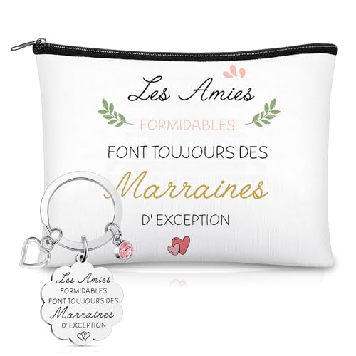 Xuniea 2 Pièces Cadeaux pour Marraine Comprend un Sac Cadeau Marraine et un Porte-Clés Marraine Sacs Cadeaux Adaptés pour Naissance Baptêmes, Communions,...