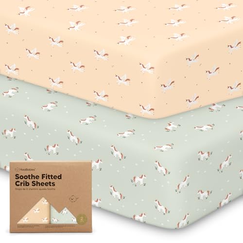 Image of 2pk Organic Cotton Crib Sheets for Boy Girl 52x28 (Lune Mystic) | Fitted Crib Mattress Sheet Neutral, Breathable Cover for Baby Bed Set, Toddler Mattress, Soft & Cute Prints