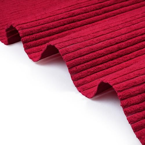 Image of Encasa XO Corduroy Fabric by the Meter, 59 inch Wide Premium 238 GSM Polyester Upholstery & Sewing Material, Soft Ribbed Red Fabric for Sofa /Cushion Covers, Trousers, Curtains & DIY Crafts