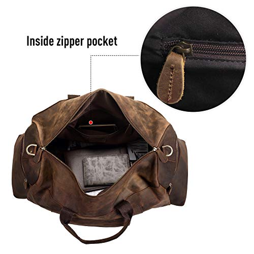 Polare 23'' Full Grain Cowhide Leather Weekender Duffle Bag Overnight Luggage Travel Carry on Duffel Bag For Men