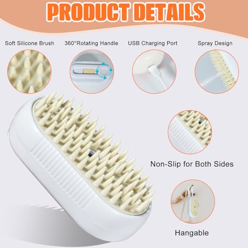 Image of Cat Steam Brush, 4-in-1 Steam Brush For Cats, Electric Misting & Massage Tool For Cat Shedding Control, Gentle Grooming Cleaner, All-in-1 Pet Care Solution(White)