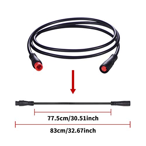 baluoqi Extension Cable 2Pin/3Pin/4Pin/5Pin/6Pin/8Pin/9Pin Waterproof Plug Works for Electric Bicycle Light/Throttle/Ebrake/Display Ebike Parts Extend Cable (2pin 80cm)