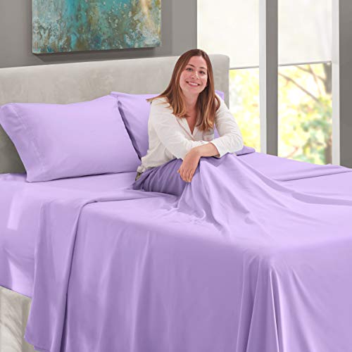 Image of Nestl Sheets - Twin Size, Soft Premium Microfiber, Extra Deep Pocket, 3 Piece, Lavender | Instantly Soft, Night-One Ready (No Wash Required). Fits Extra Deep Pockets up to 24 Inches, 360-Degree Elastic Grip