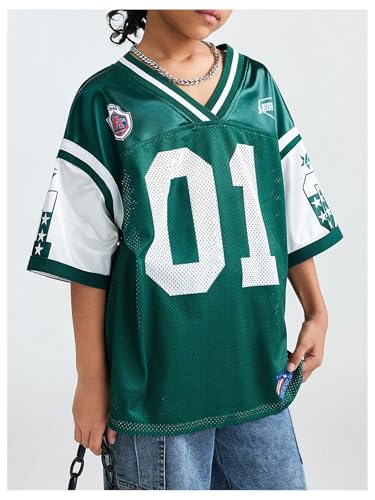 Floerns Girl's Number Print Football Jersey V Neck Striped Half Sleeve Tee Shirts4