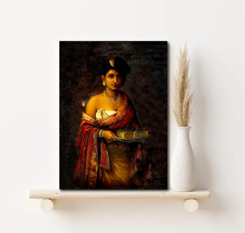 Image of Sikhash Raja Ravi Varma Canvas Paintings Classic Art, Indian Art, Famous Artist, Wall Painting for Living Room, Bedroom, Office, Unframed, Multicolor Fabric Size - 12x9 inches (30x23 cms, The Maharani of Travancore)