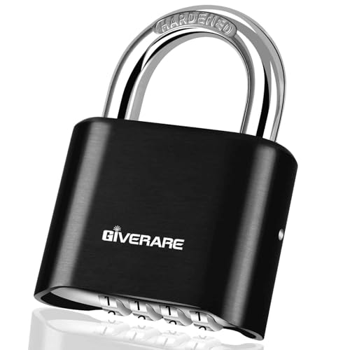 4-Digit Combination Lock, Heavy Duty Padlock Metal, Outdoor Alloy Locks with Hardened Steel Shackle, High Security Weatherproof Large Padlocks for Gym, School, Locker, Fence, Gate, Hasp, Case-Black